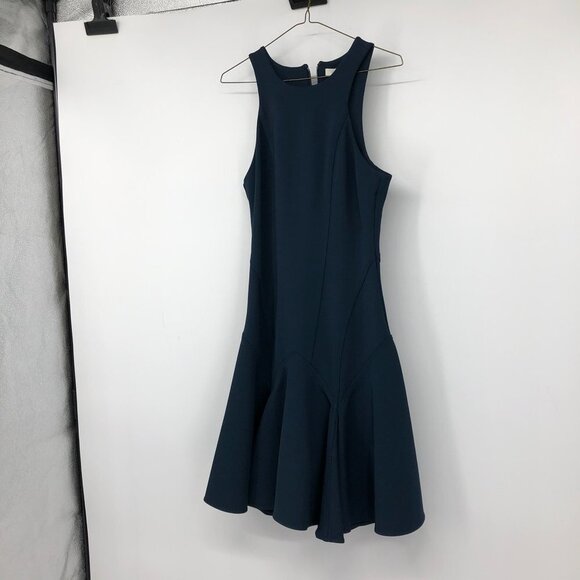 Jonathan Simkhai Navy Blue racerback structured Flared pleated  midi dress - Picture 6 of 14